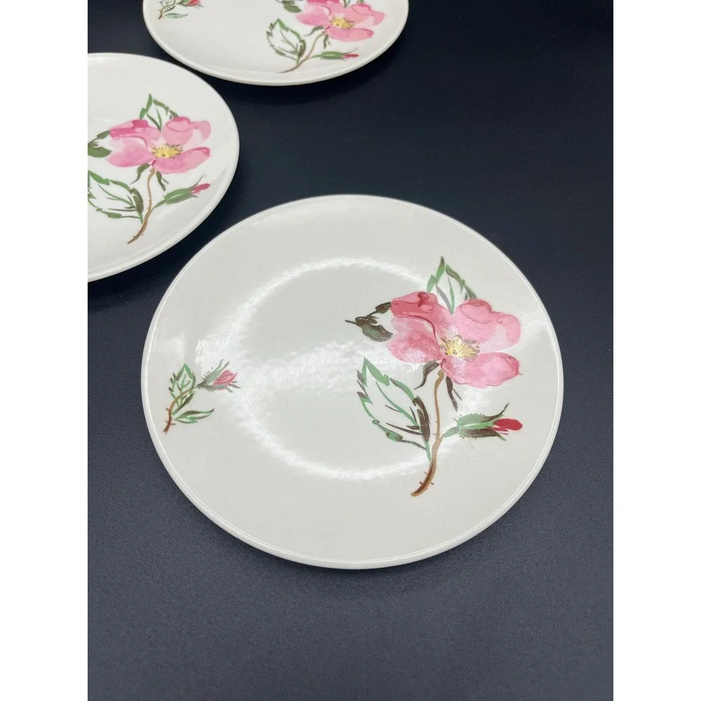 Knowles China Sweetbriar Bread and Butter Plate Set 6 Pieces Pink Roses Dinner